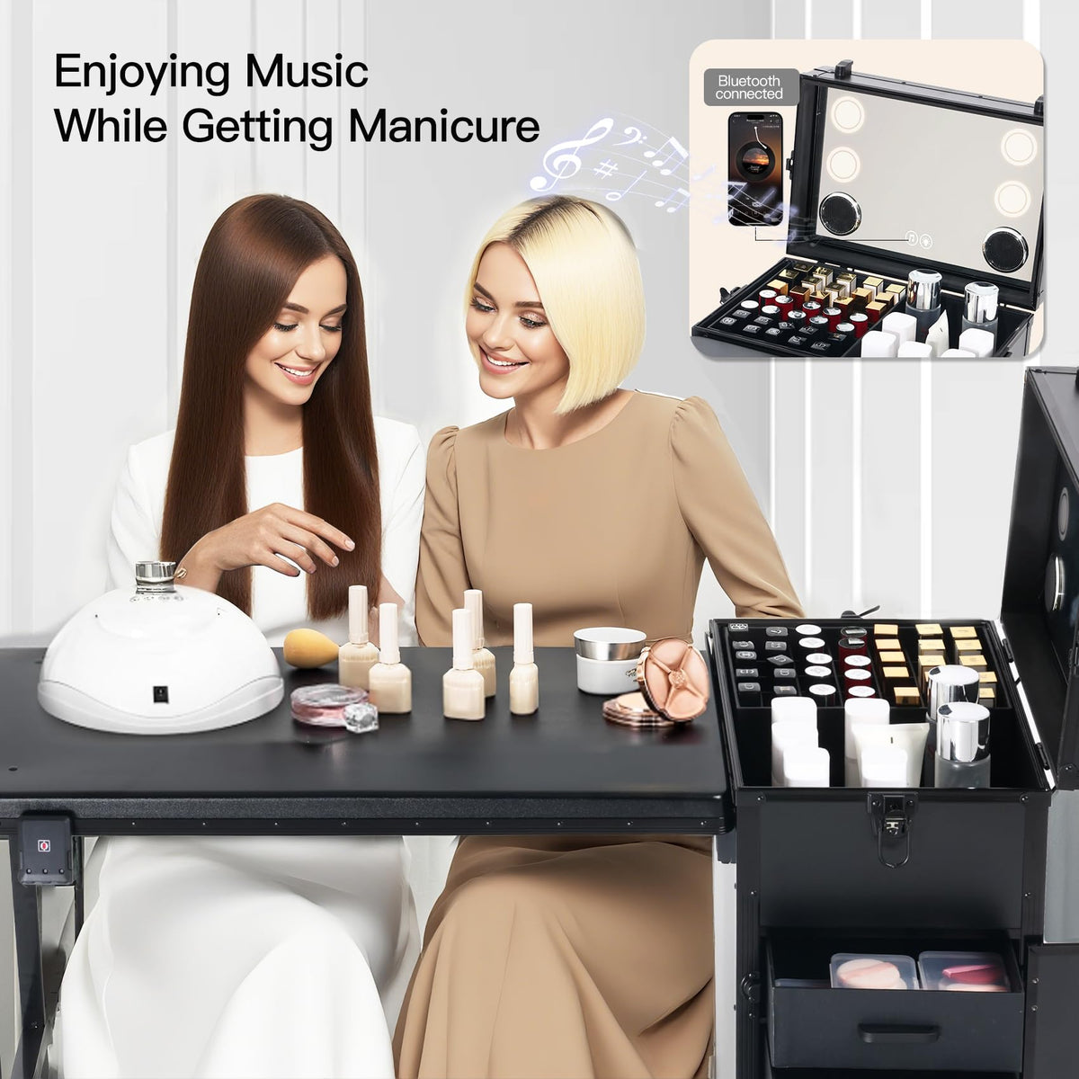 Beauty Case nail polish organizer drawers keep tools organized and accessible.