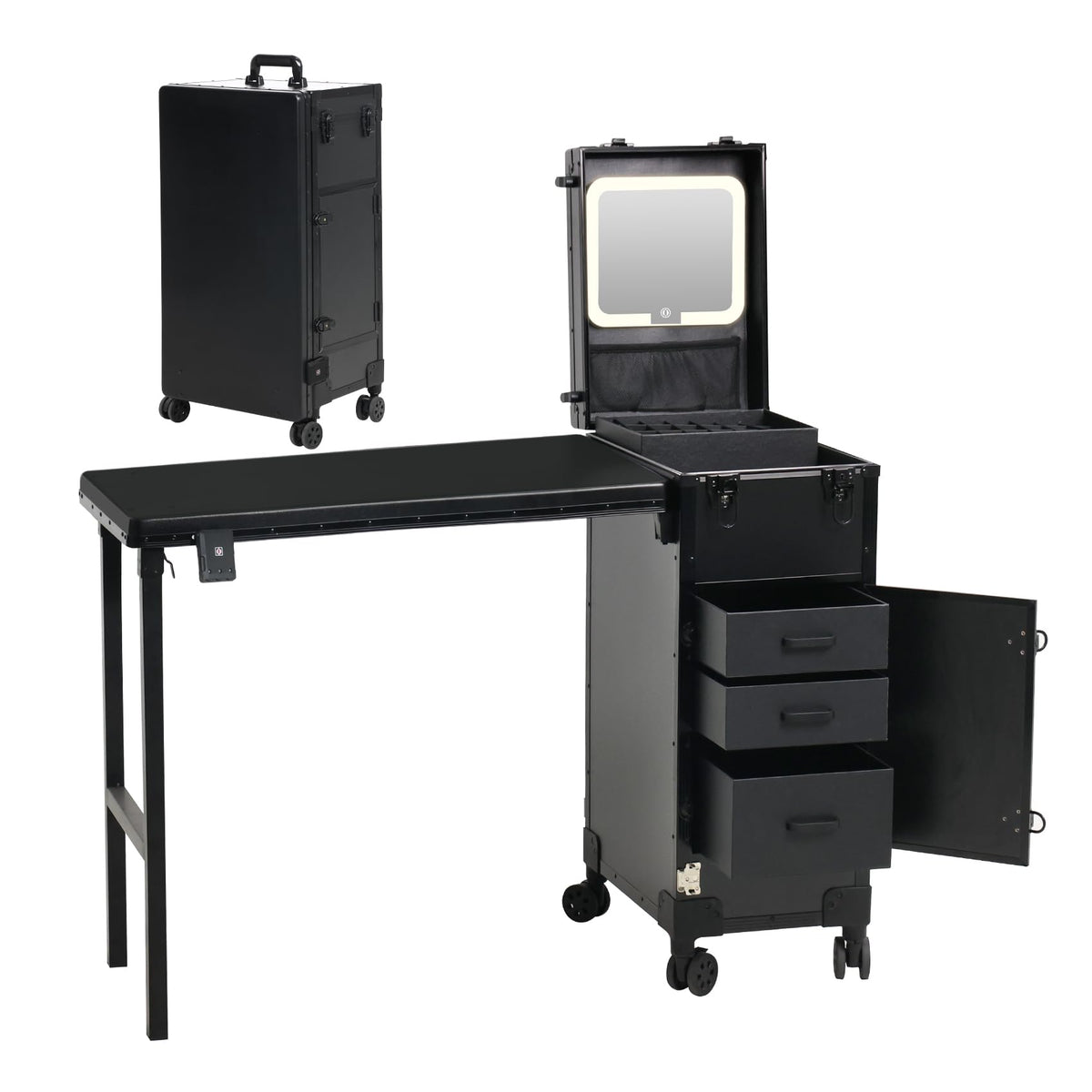 Beauty Case rolling manicure table with drawers for organized on-the-go use.