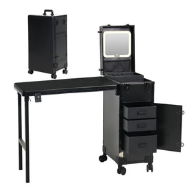 Beauty Case rolling manicure table with drawers for organized on-the-go use.
