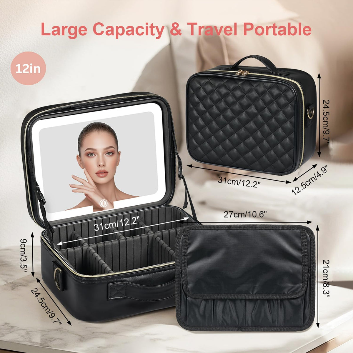 BEAUTY CASE travel-ready design is easy to carry in luggage or backpack.