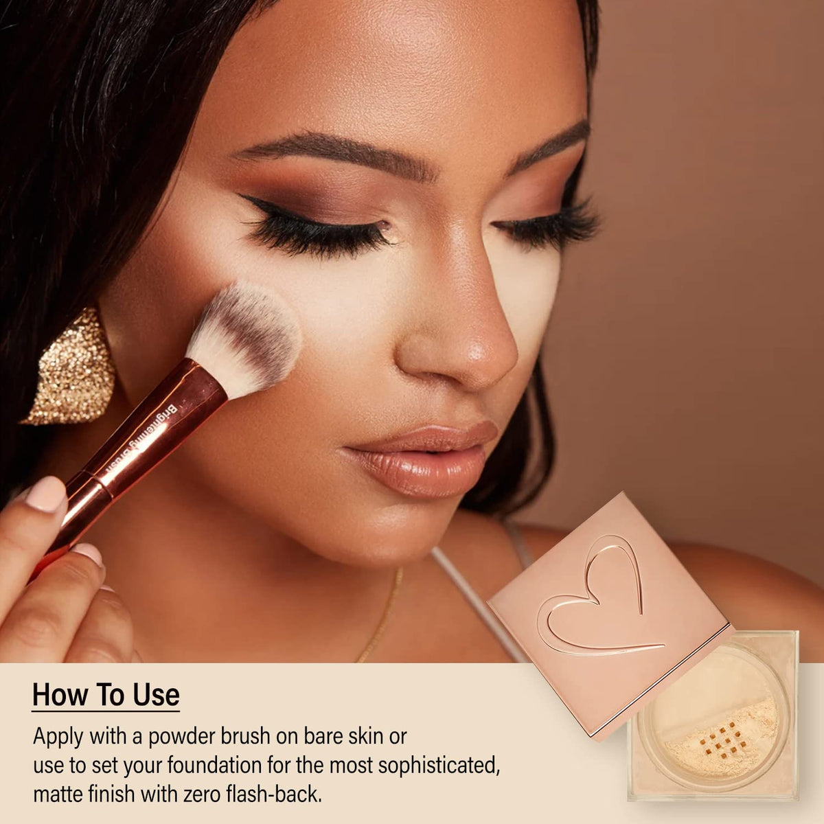 Swatch of Beauty Creations translucent powder highlighting pore-minimizing effect