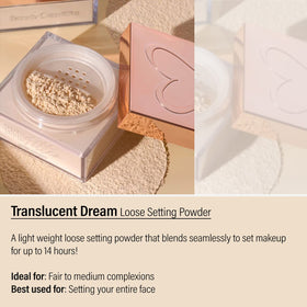 Close-up of Beauty Creations loose setting powder texture for silky, lightweight coverage
