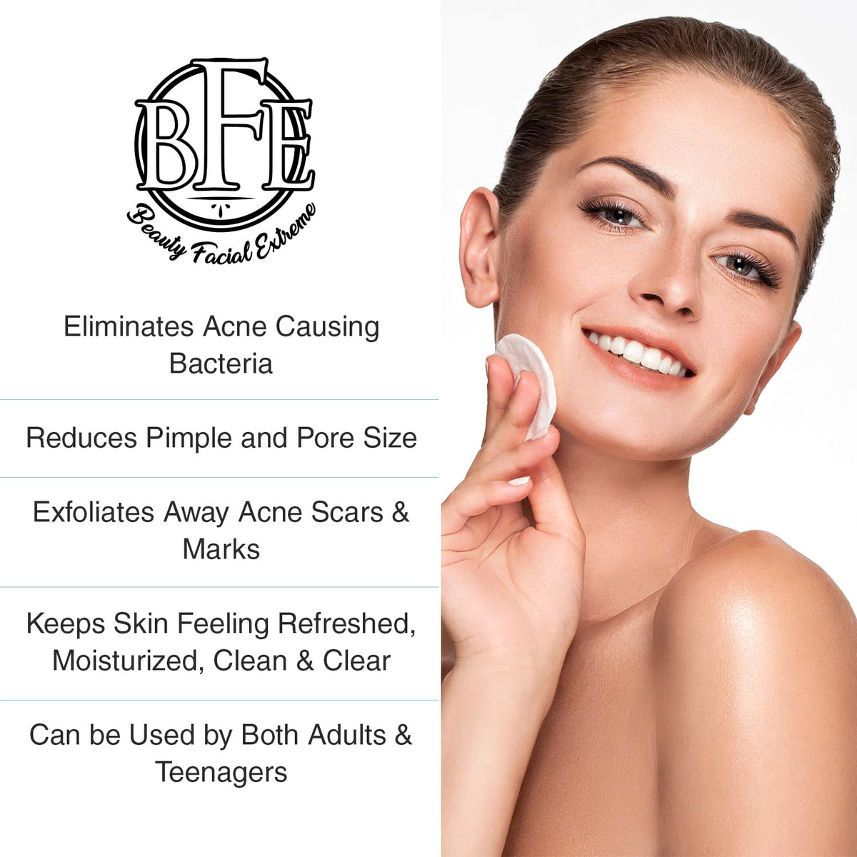 Beauty Facial Extreme pads on a clean face after use for refreshed skin.
