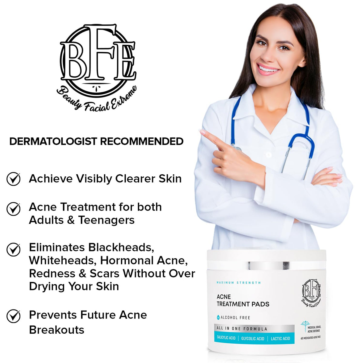 Beauty Facial Extreme acne pads packaging shown for daily use.