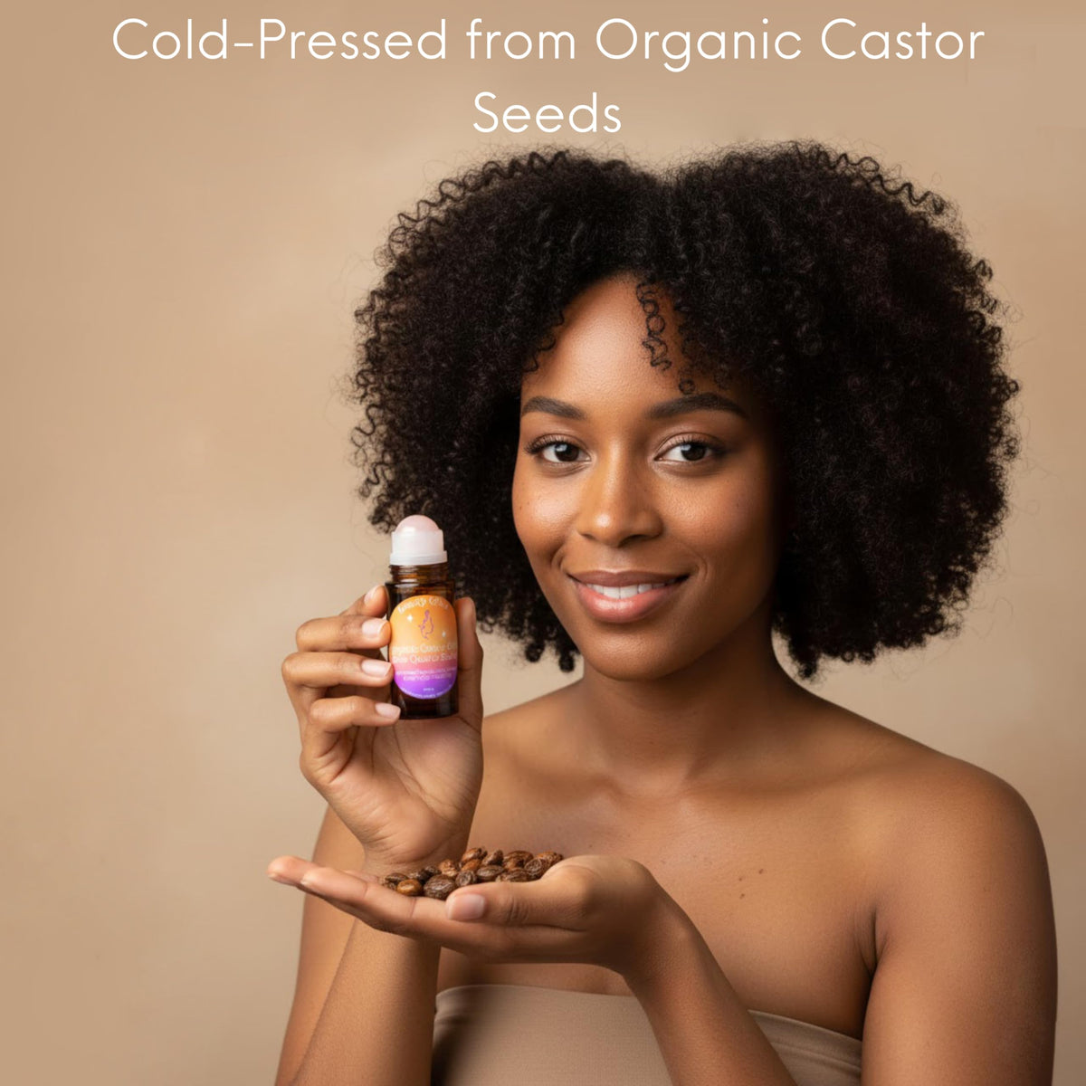 Beauty Glow castor oil with rose quartz roller ready for body massage