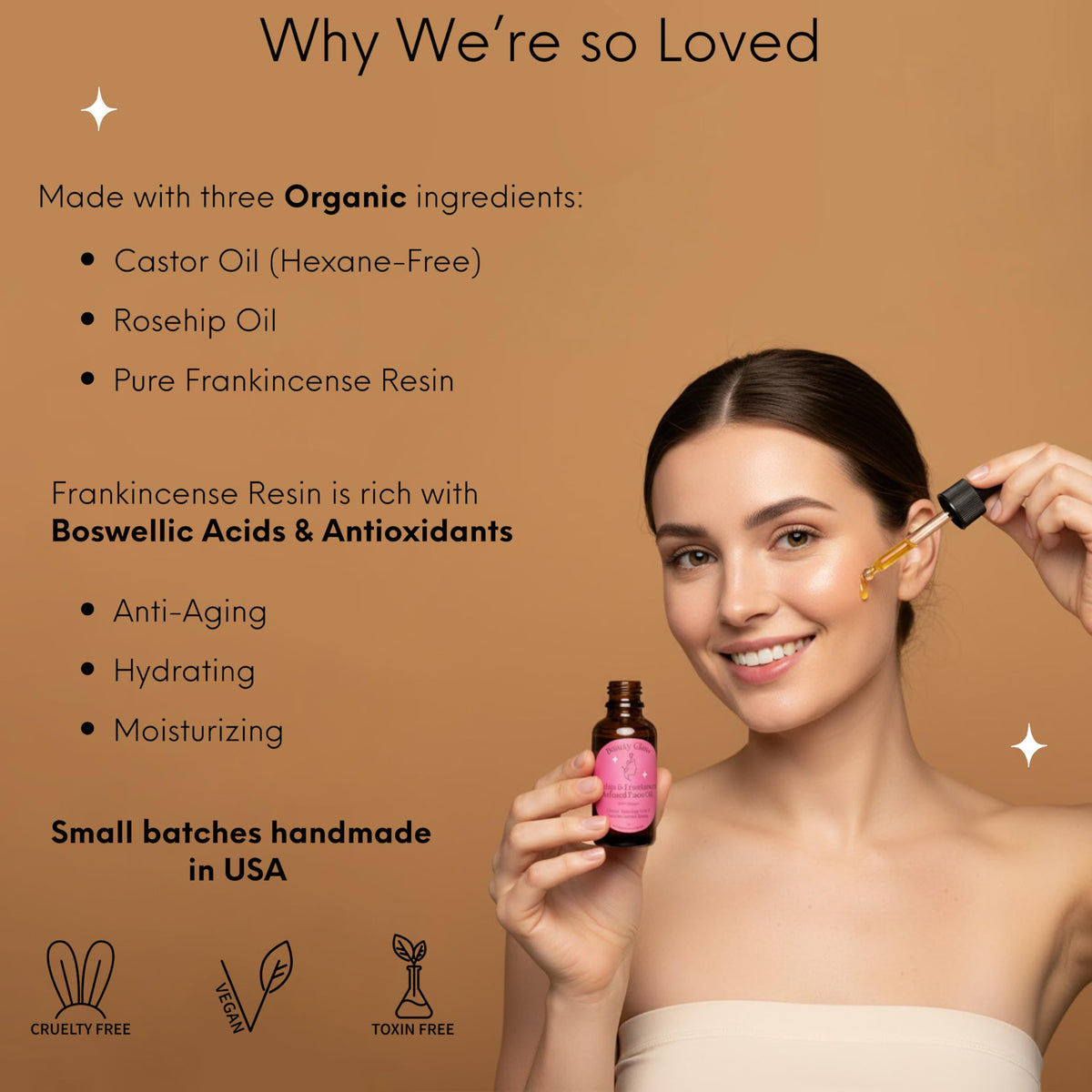 Beauty Glow castor oil infusion shows quick absorption for all skin types.