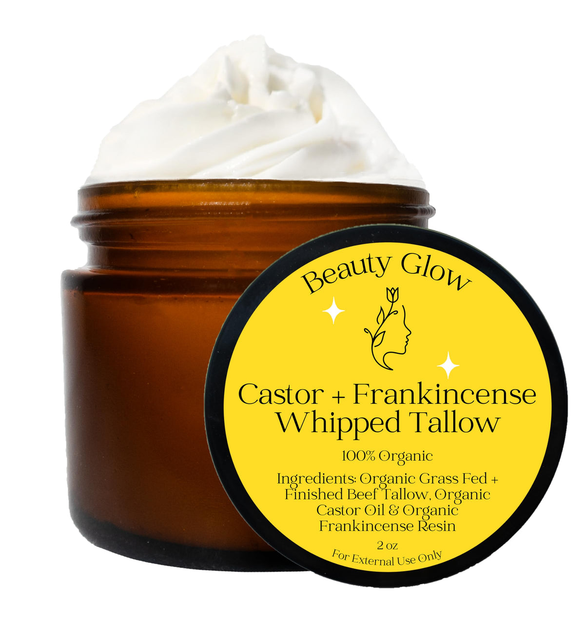 Beauty Glow frankincense resin-infused tallow texture for deep hydration.