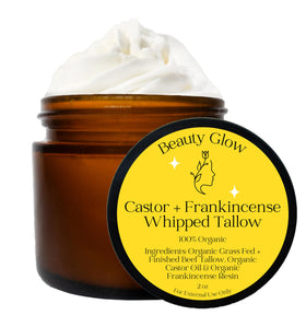 Beauty Glow frankincense resin-infused tallow texture for deep hydration.