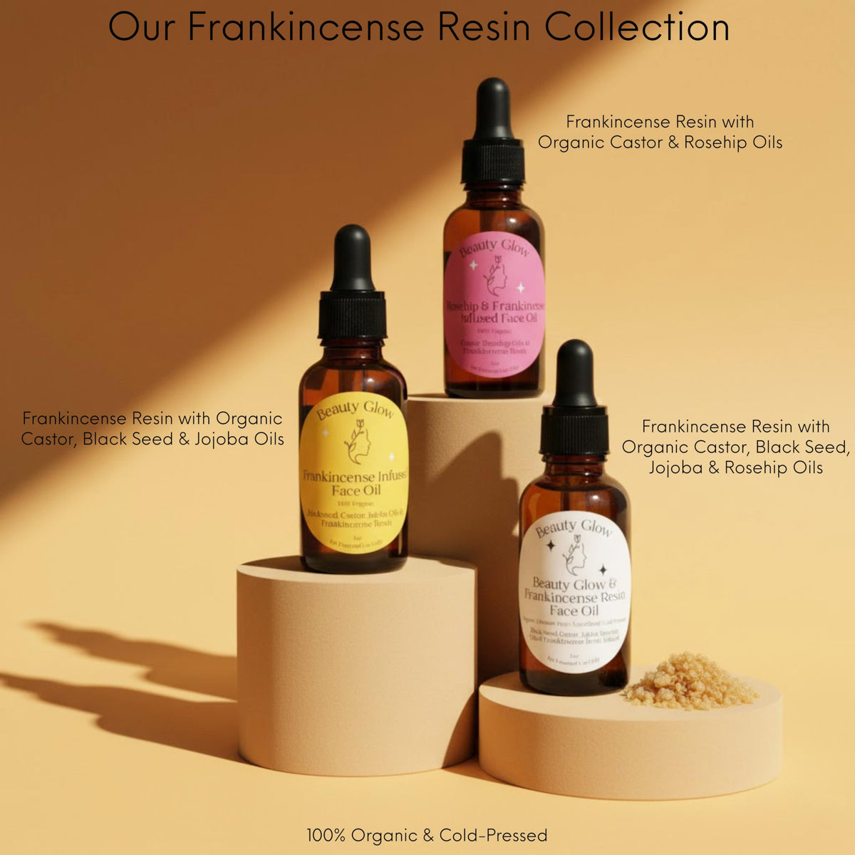 Beauty Glow natural ingredients list includes castor, rosehip, frankincense.