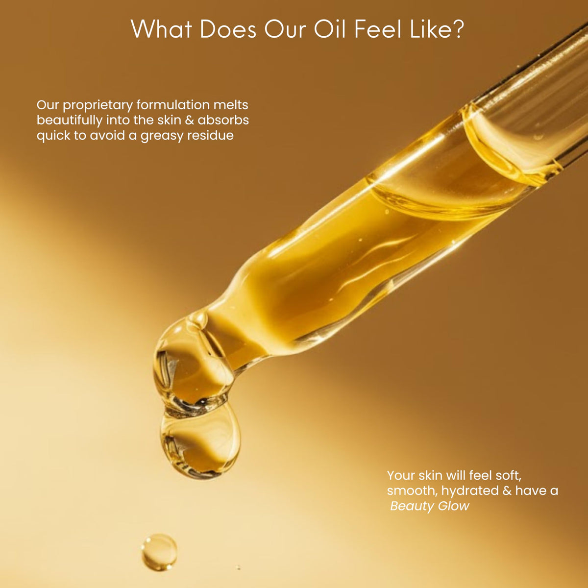 Beauty Glow resin infusion texture close-up suggests luxurious oil feel.