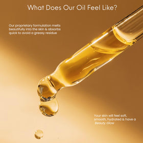 Beauty Glow turmeric vitamin C face oil application being massaged into skin for brightening.