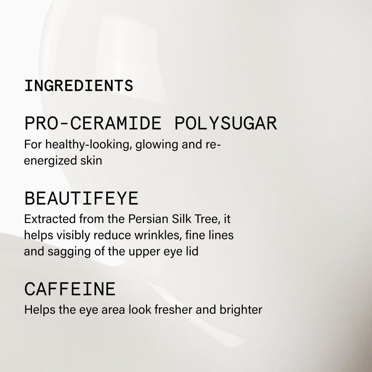 Beauty Pie Aquaxyl and caffeine illustration suggests refreshed, hydrated look