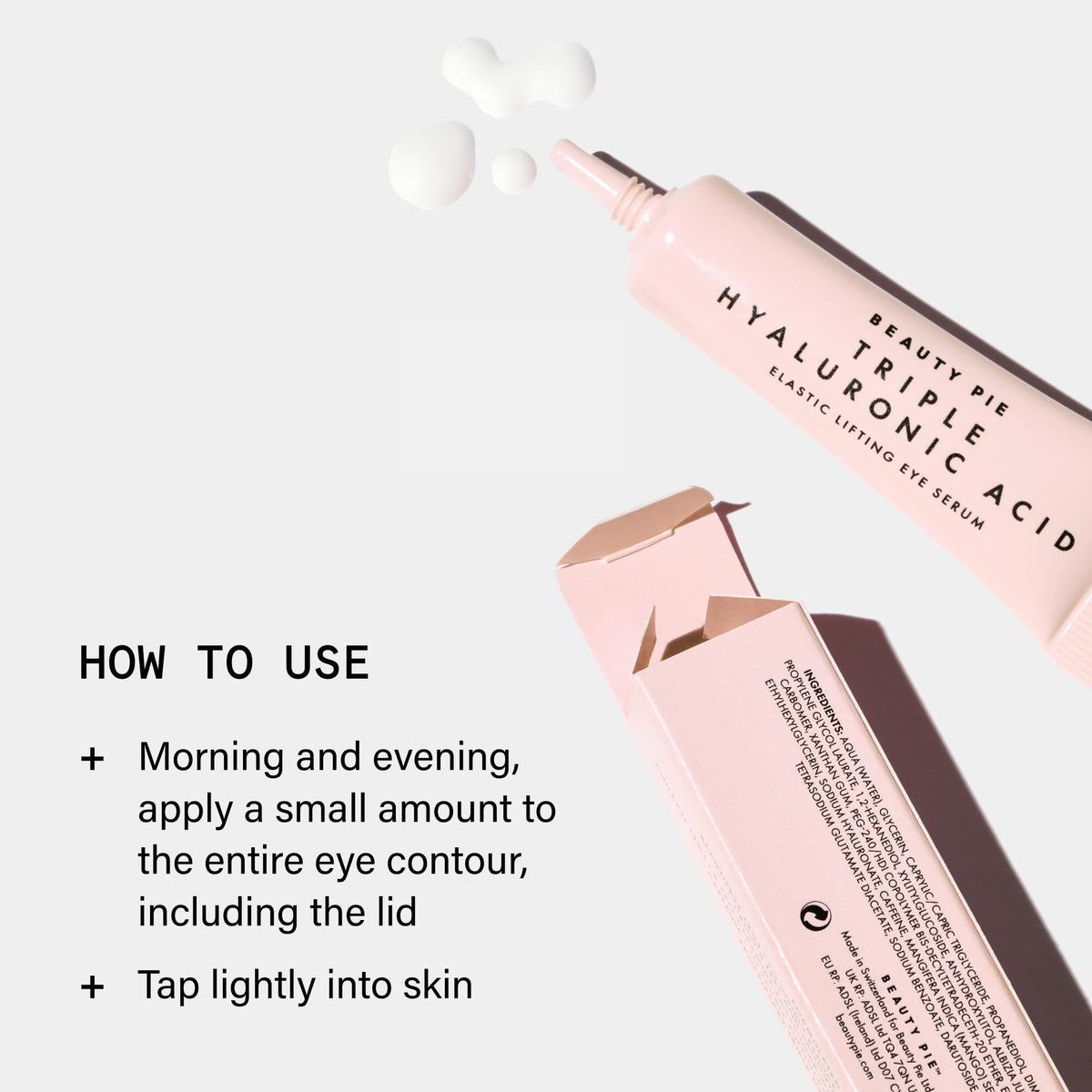 Beauty Pie Fragrance-free formula label emphasizes clean, irritation-free eye care