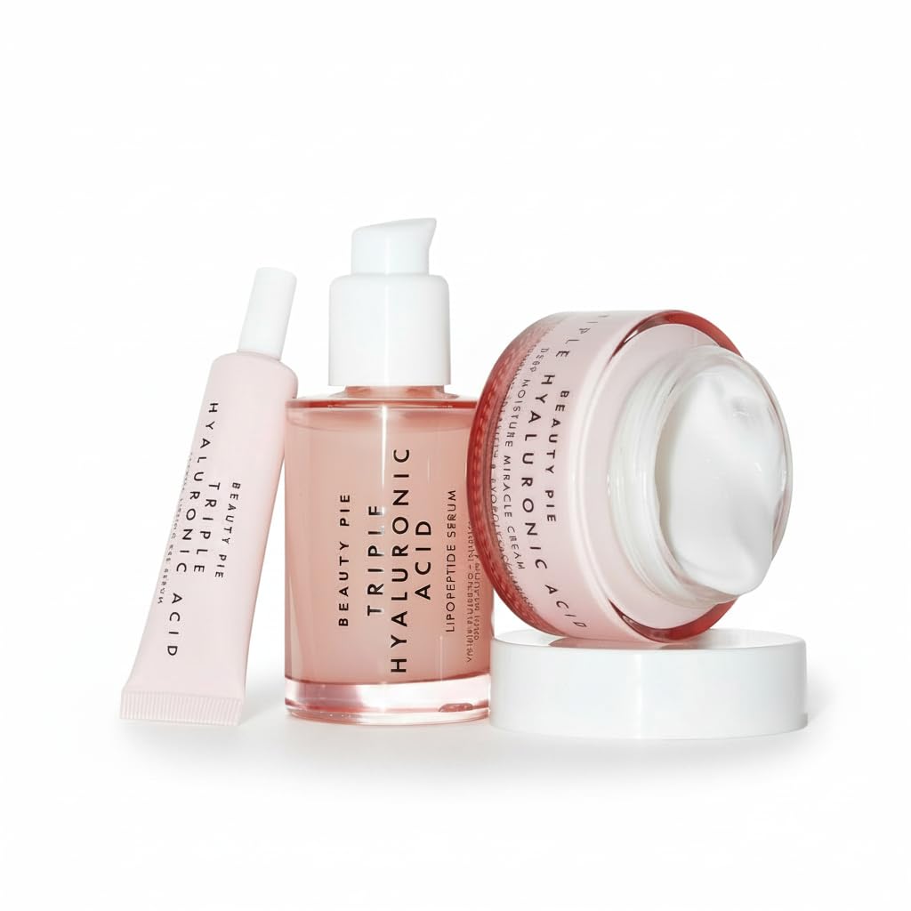 Beauty Pie packaging mockup with ingredients list signals transparency.