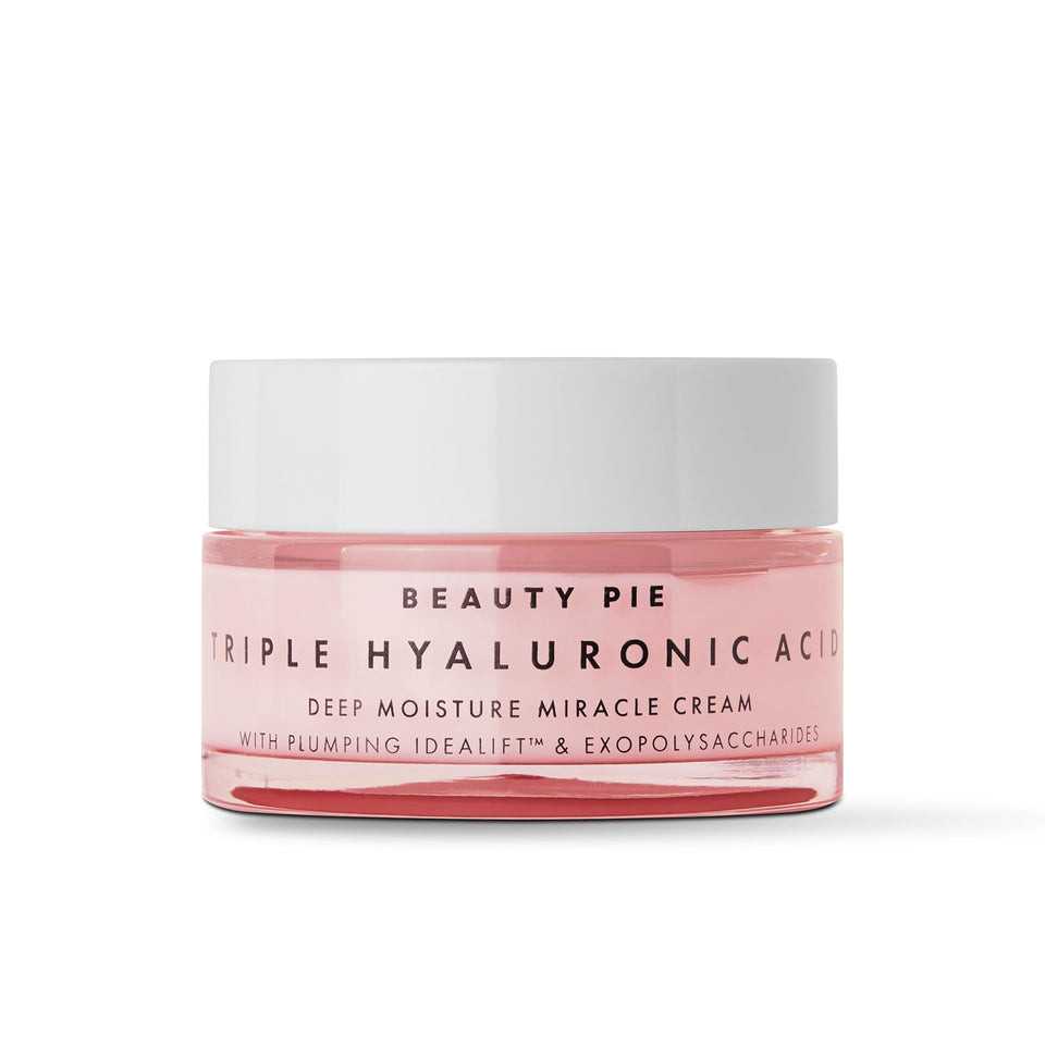 Beauty Pie packaging for Triple Hyaluronic Acid Deep Moisture Cream highlights premium hydration.