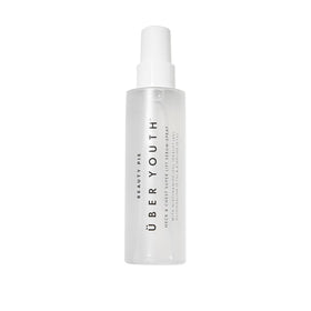 Beauty Pie Youth Neck-Chest Serum Spray bottle close-up showing firming potential