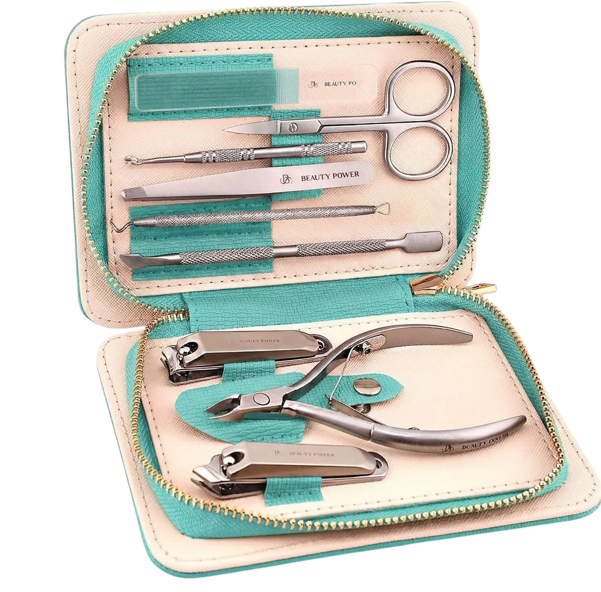 Beauty Power 9-in-1 set in blue case open for on‑the‑go grooming