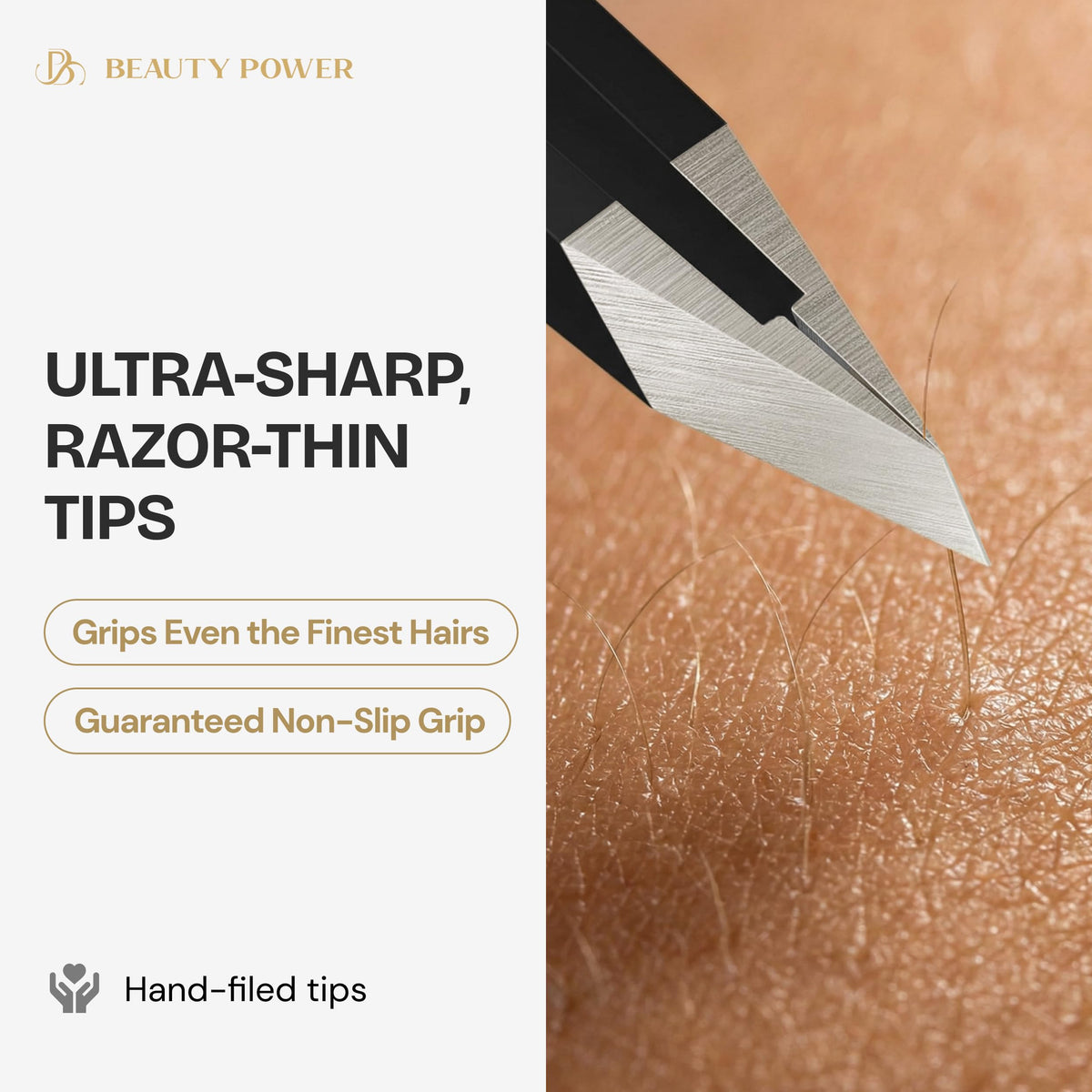 Beauty Power tweezers multi-use tool for brows and splinters.