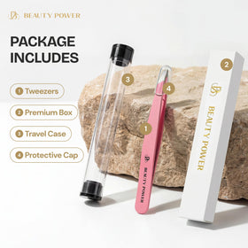 Beauty Power tweezers protective cap protects tips during travel.