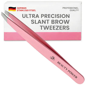Beauty Power tweezers with ultra-precise slant tip for clean brow shaping.