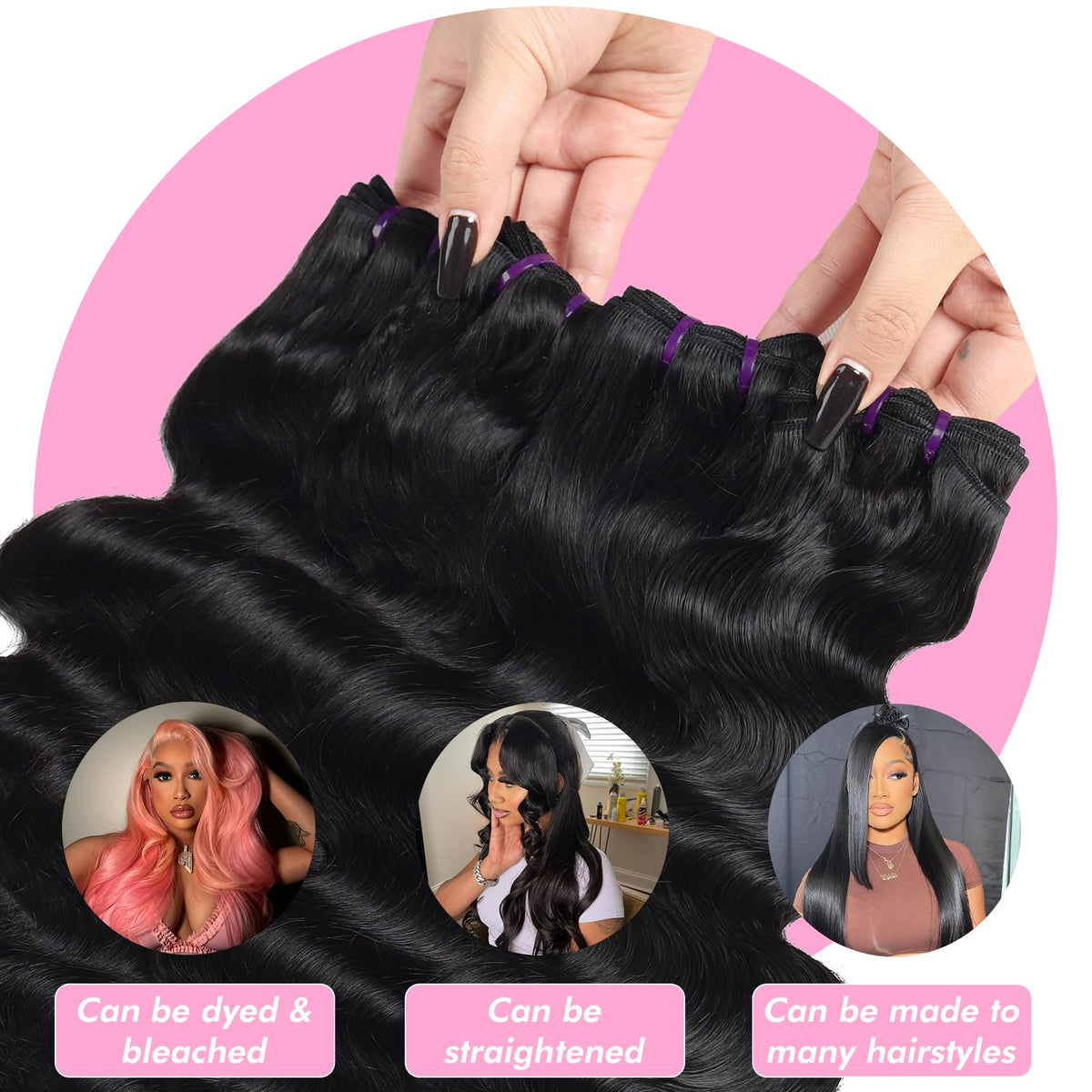 Beauty Queen bundles ready to style for straight or curled looks.