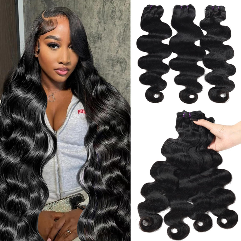 Beauty Queen 16A Body Wave Bundles close-up on thick, natural-looking weft.