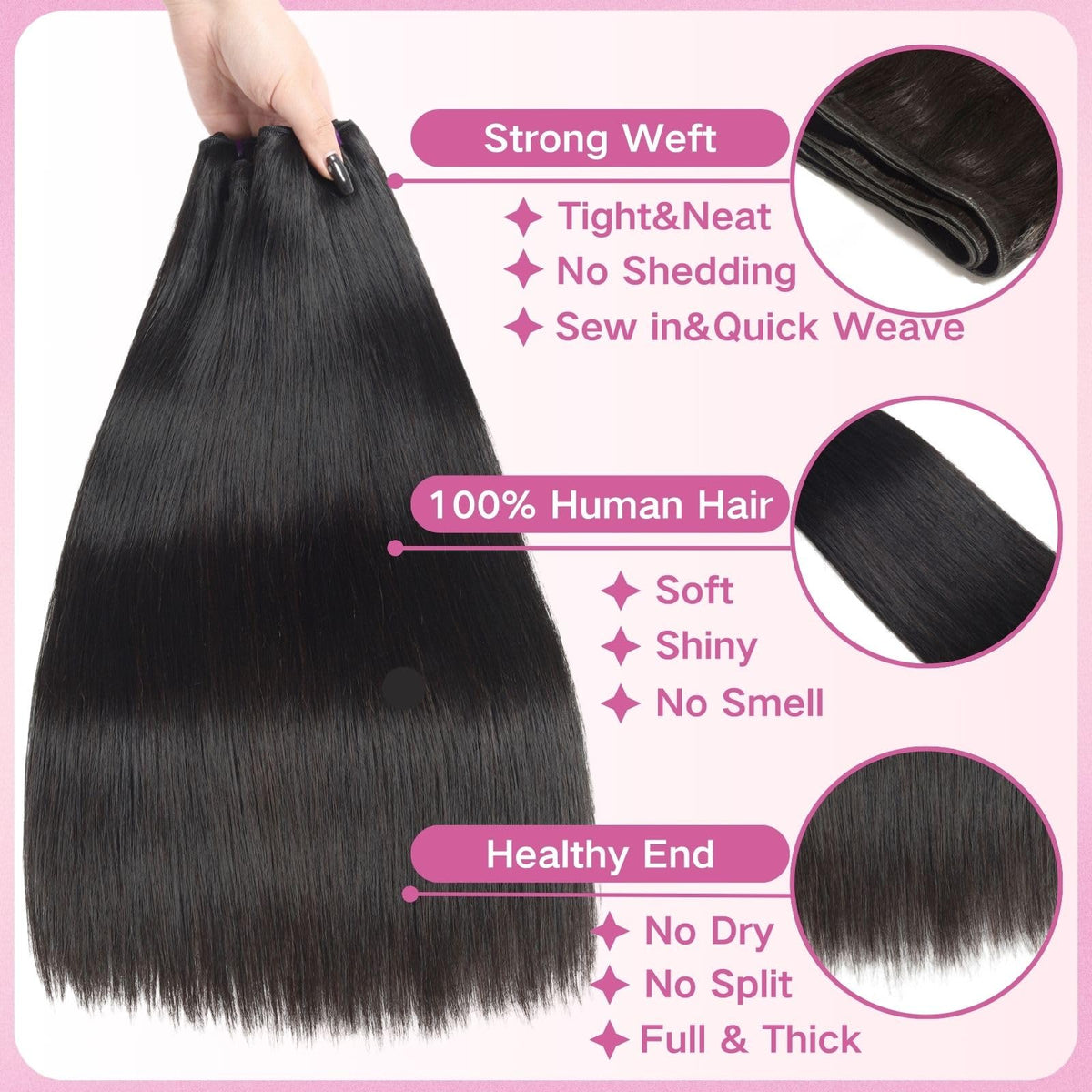 Beauty Queen three-bundle virgin Brazilian hair set for easy weave.