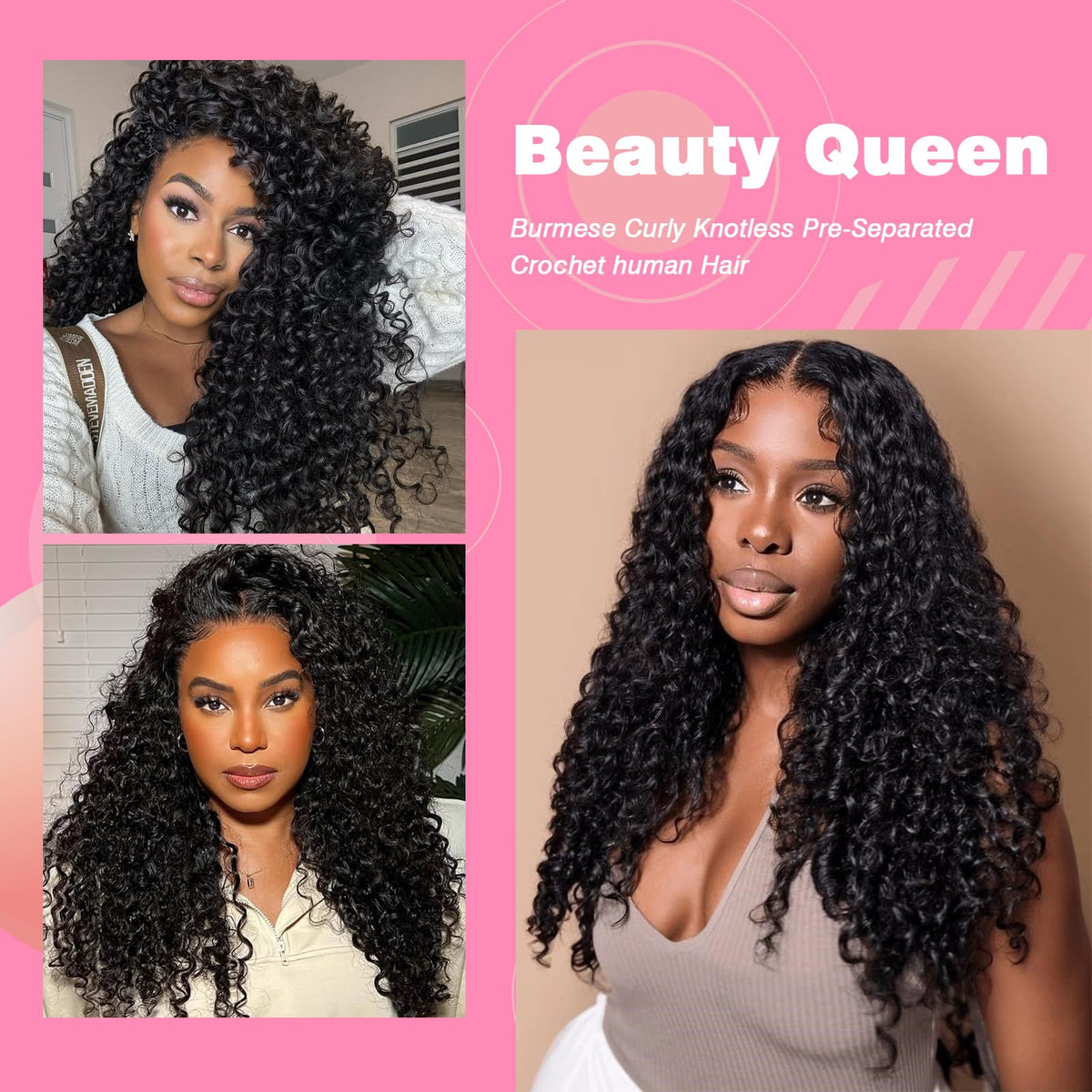 Beauty Queen Burmese Curly Crochet Hair 20inch full-head options help you plan 4-5 packs