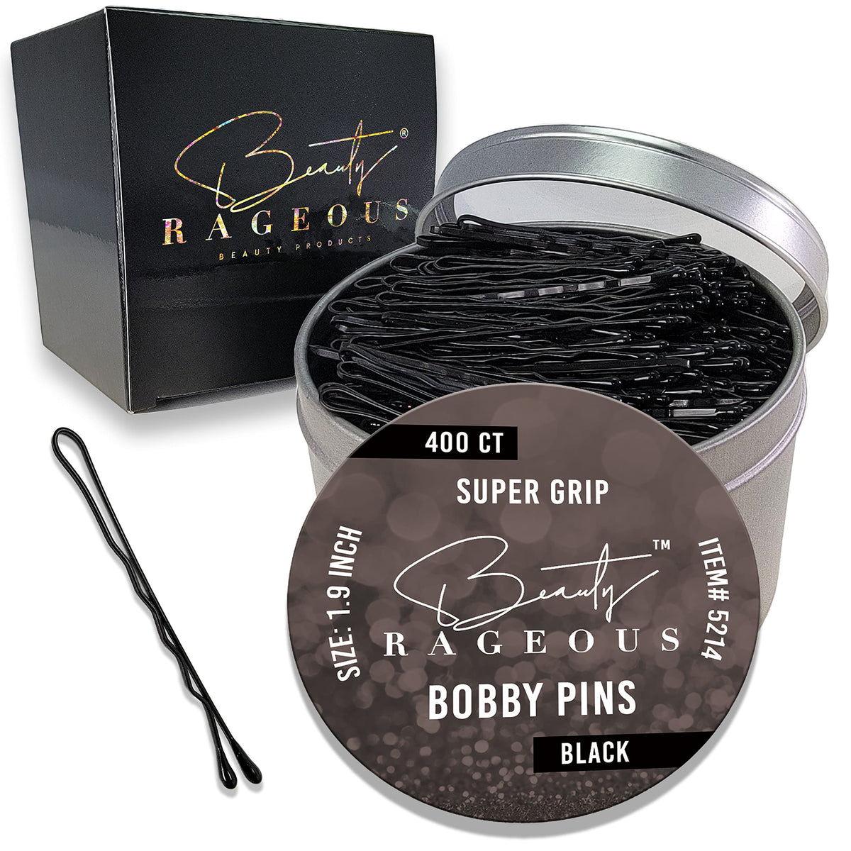 Beauty Rageous Super Grip Bobby Pins 1.9 inch close-up with double-coated metal for durability.