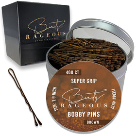 Beauty Rageous Super Grip Bobby Pins 1.9 inch in tin for easy storage and reuse.