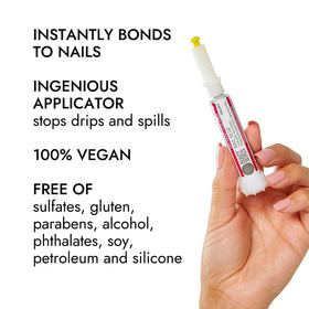 Beauty Secrets artificial nail bonding glue close-up showing quick bonding potential.