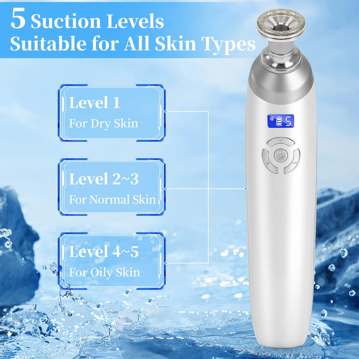 Beauty Star cordless device with suction levels shows adjustable power.