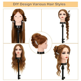 Beauty Star mannequin head with clamp stand for stable practice.