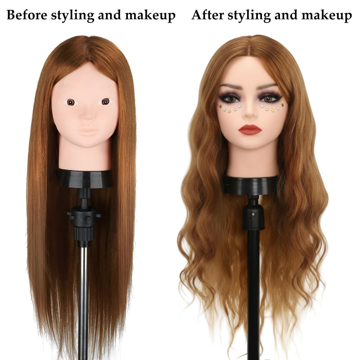 Beauty Star head for dyeing and color experiments on realistic hair.