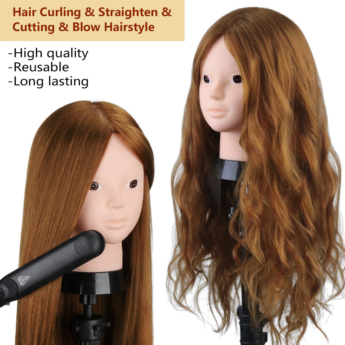 Beauty Star practice head supports makeup and hair styling practice.