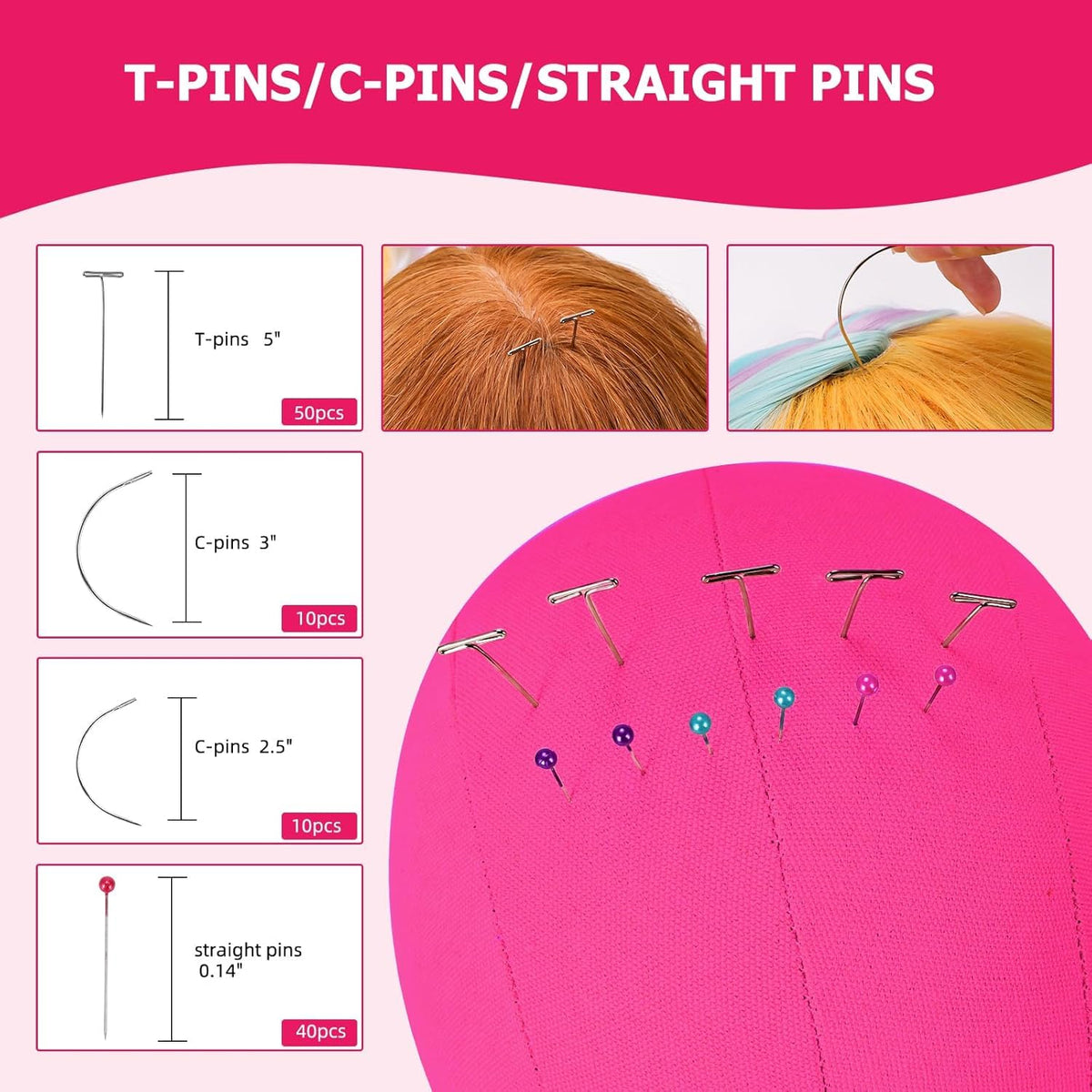 Beauty Star straight head pins for exact wig positioning.