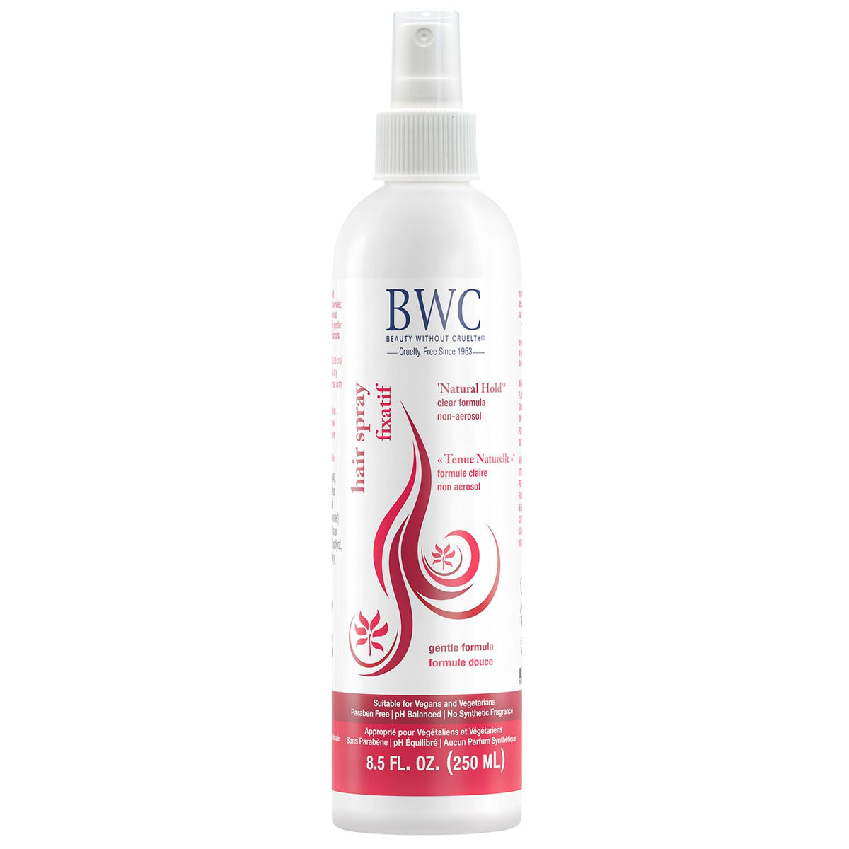 Beauty Without Cruelty Natural Hold Spray bottle showing flexible hold for everyday styling