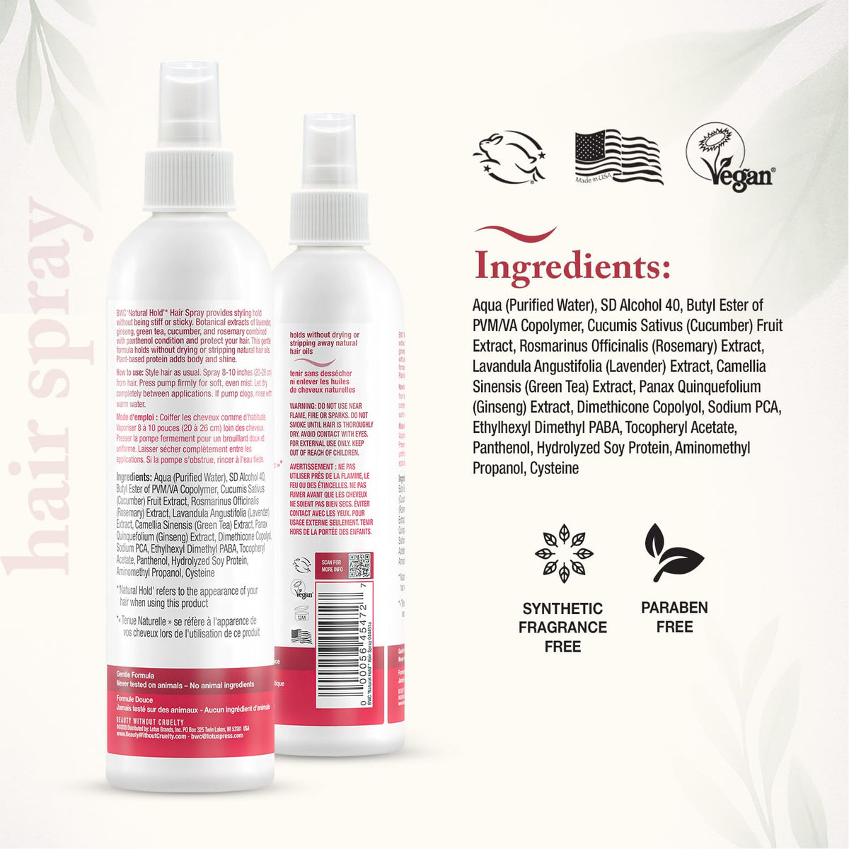 Fine mist from Beauty Without Cruelty spray for even coverage and frizz control