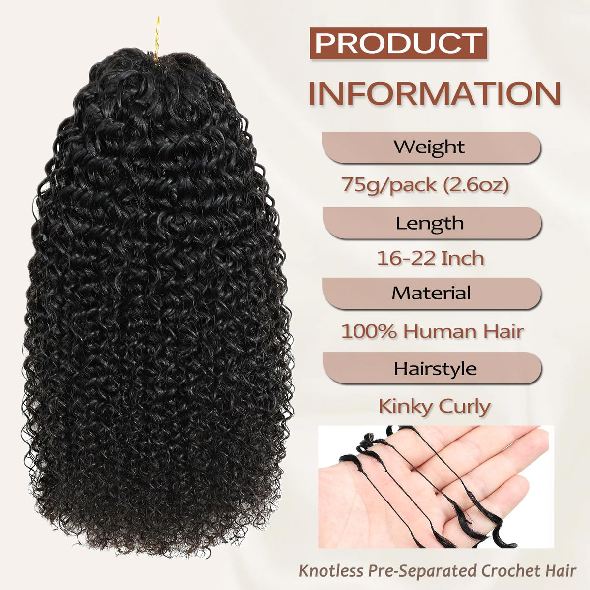Beauty Youth Kinky Curly Miracle Knots pre-separated strands for quicker, neater installation.