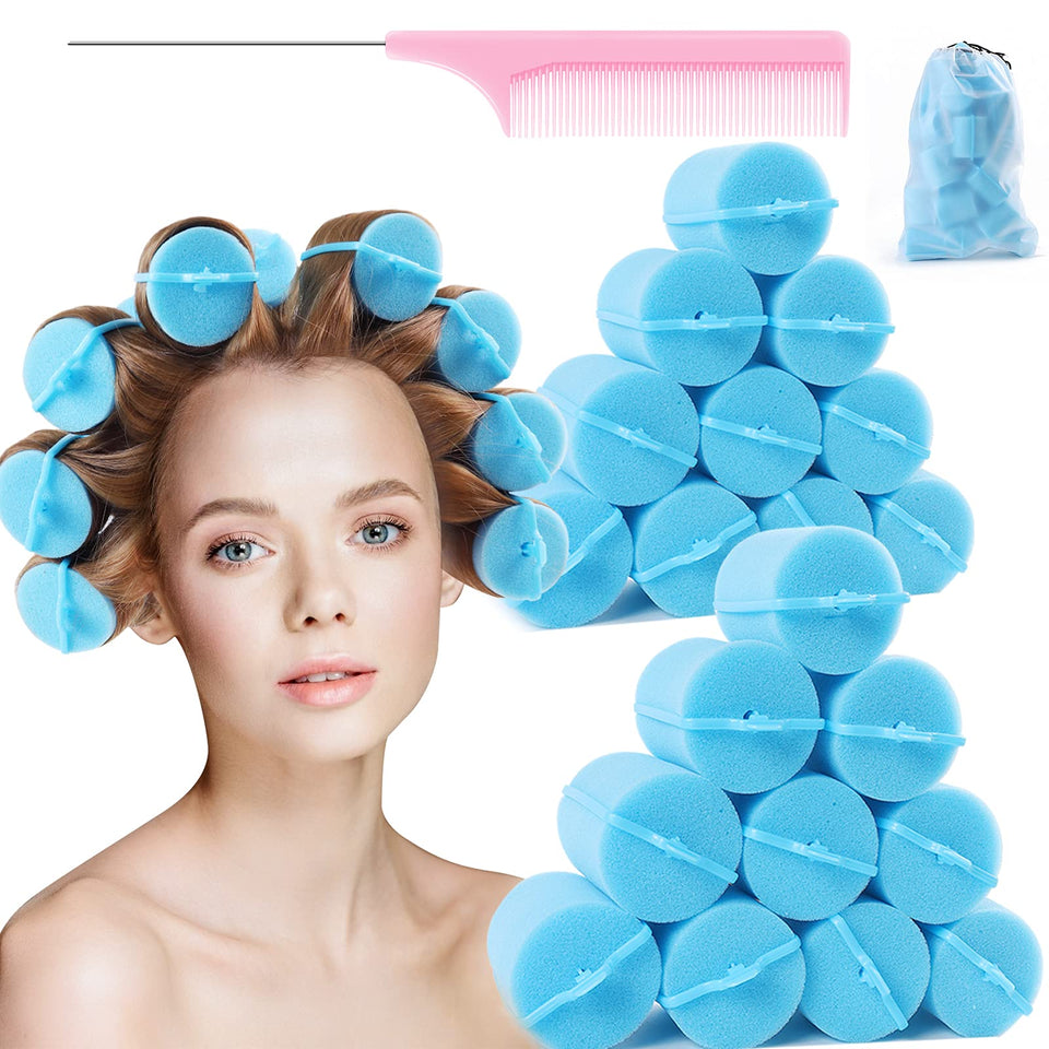 BEAUTYAND jumbo foam roller blue close-up for soft, heatless curls