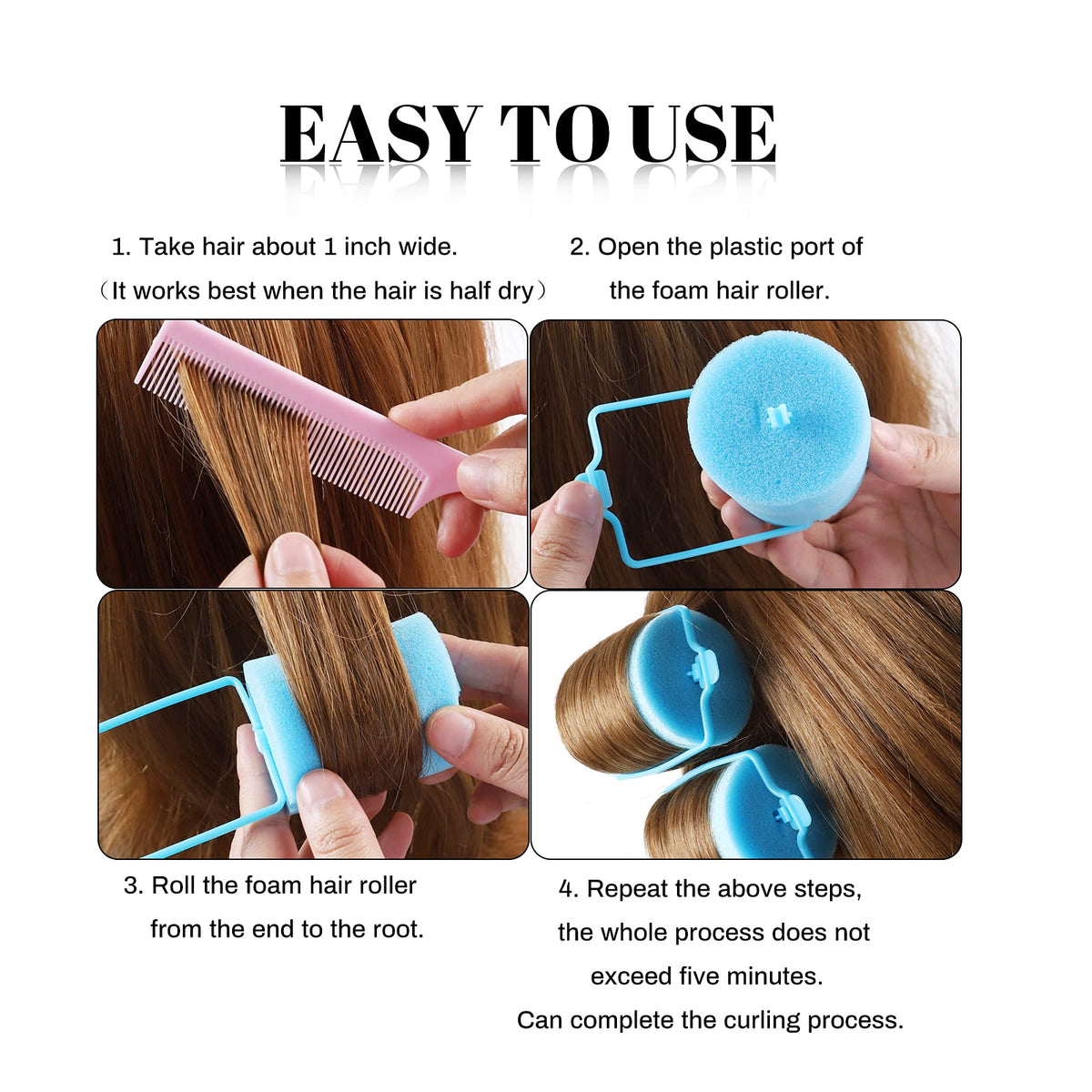 BEAUTYAND long hair curl roller blue visual for bouncy face-framing waves