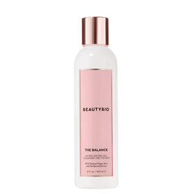 BeautyBio Balance cleanser bottle front showing no scent for daily use