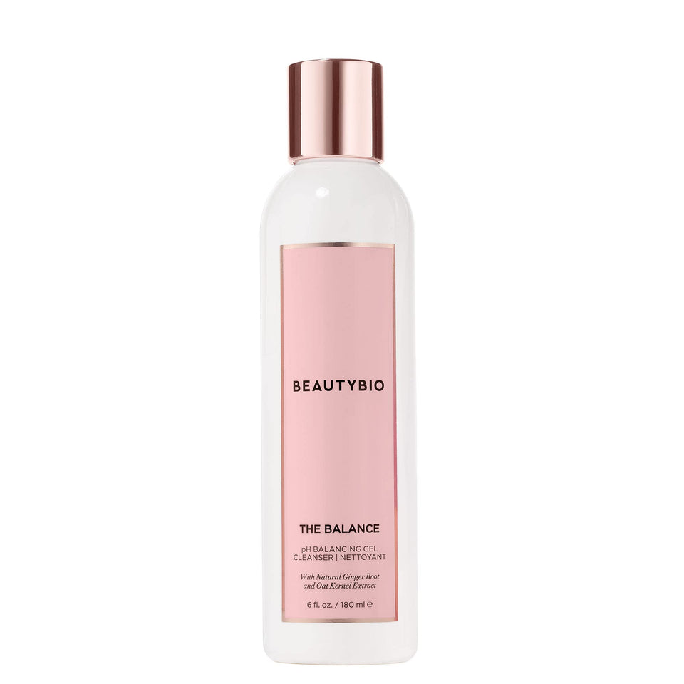 BeautyBio Balance cleanser bottle front showing no scent for daily use