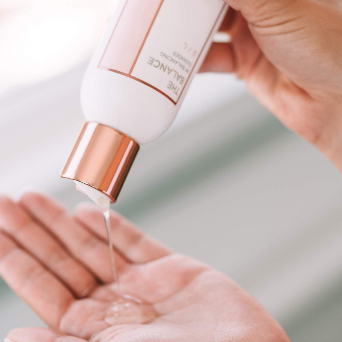 BeautyBio Balance cleanser gel texture close-up indicating gentle cleansing