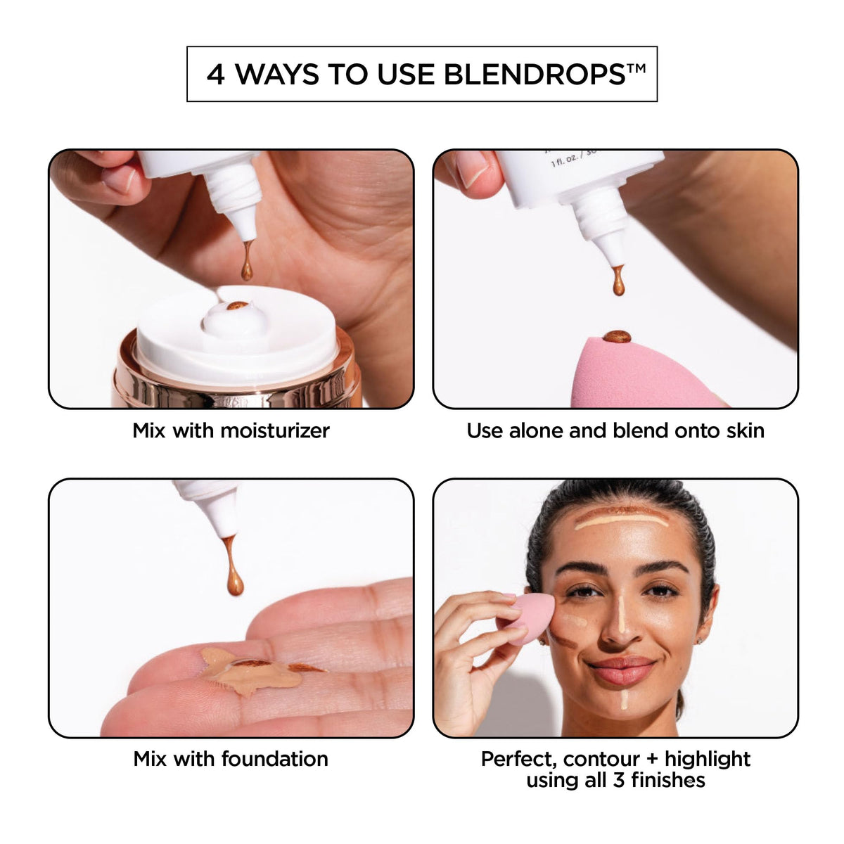 BeautyBio Blendrops color-correcting tranexamic tint evening skin tone with minimal white cast.
