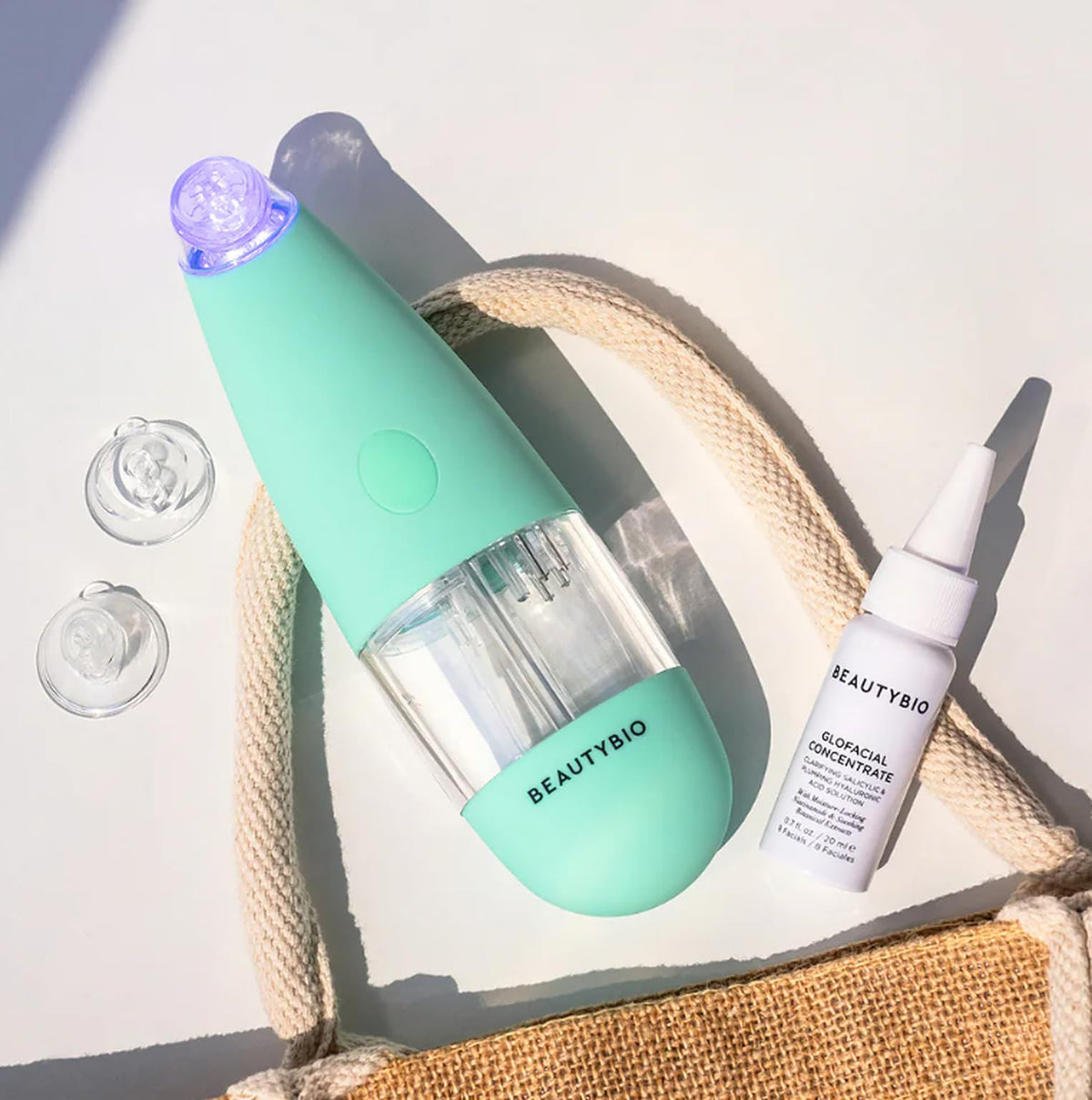 BeautyBio GLOfacial blue LED clarifying tool shown for skin clarification