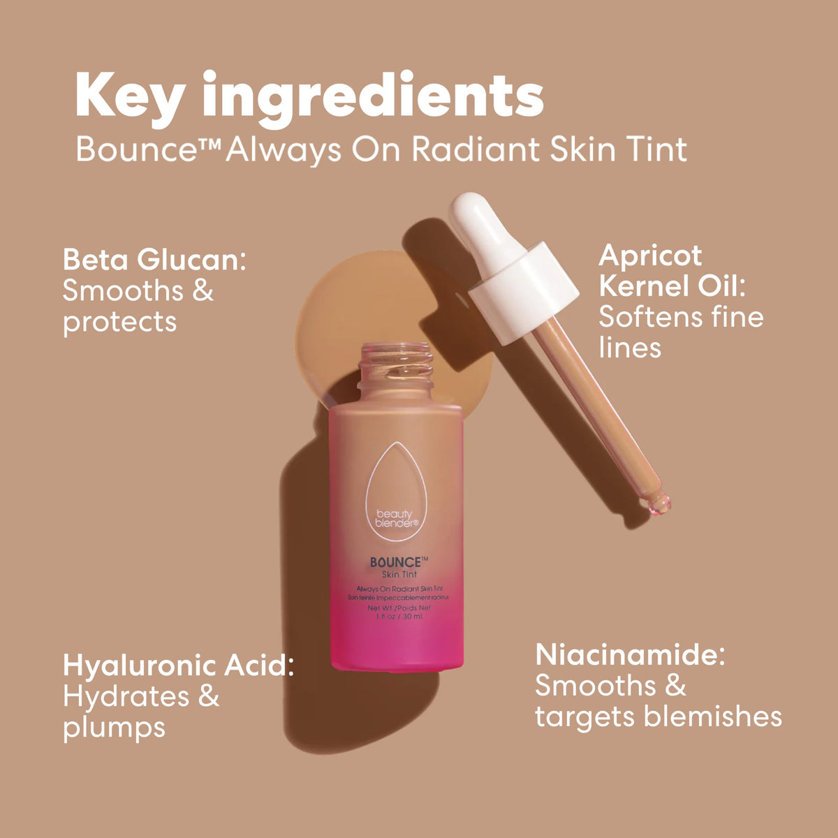 Beautyblender 12-Hour Always-On Radiant Skin Tint brush-stroke finish on skin for natural glow