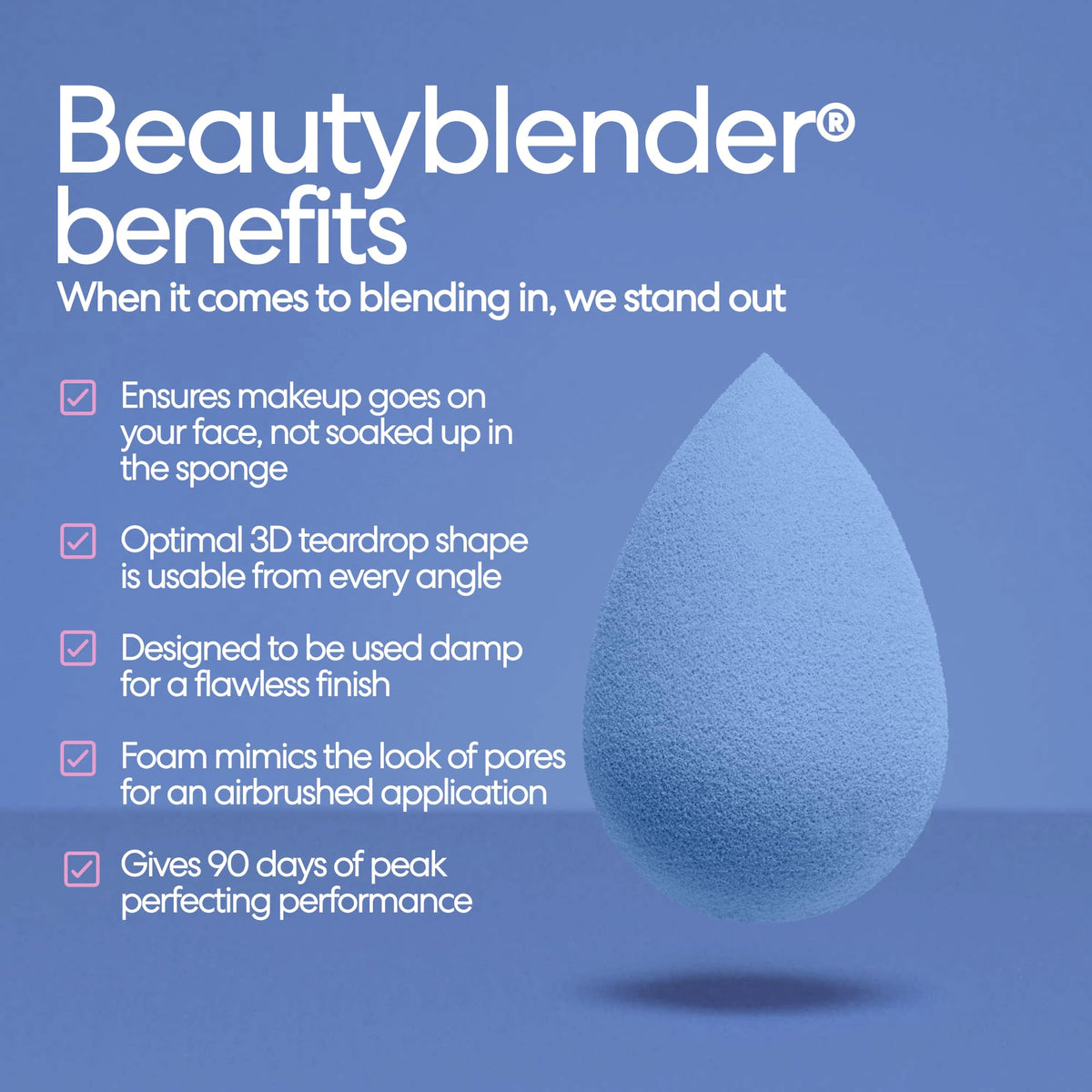 Beautyblender Denim in action blending foundation for even coverage.