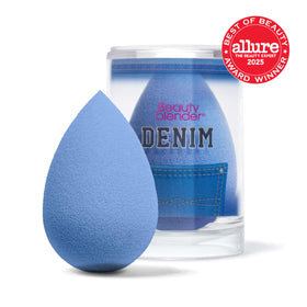 Close-up of Beautyblender Denim texture showing skin-like softness and blendability.