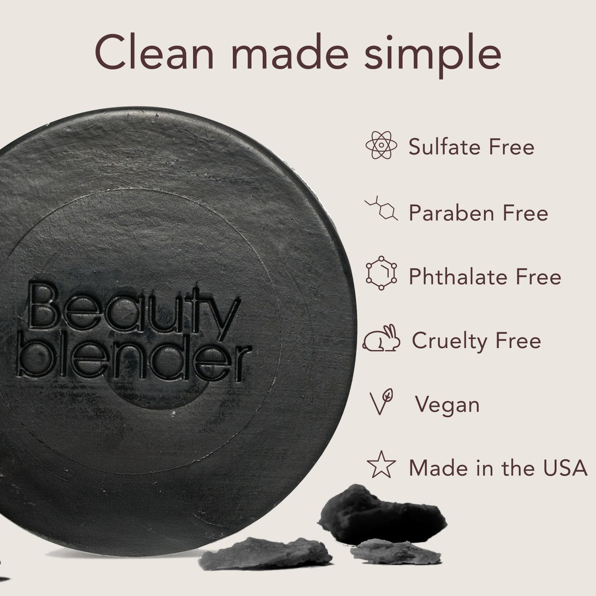 Beautyblender Tool Scrub Charcoal packaging highlights vegan formula